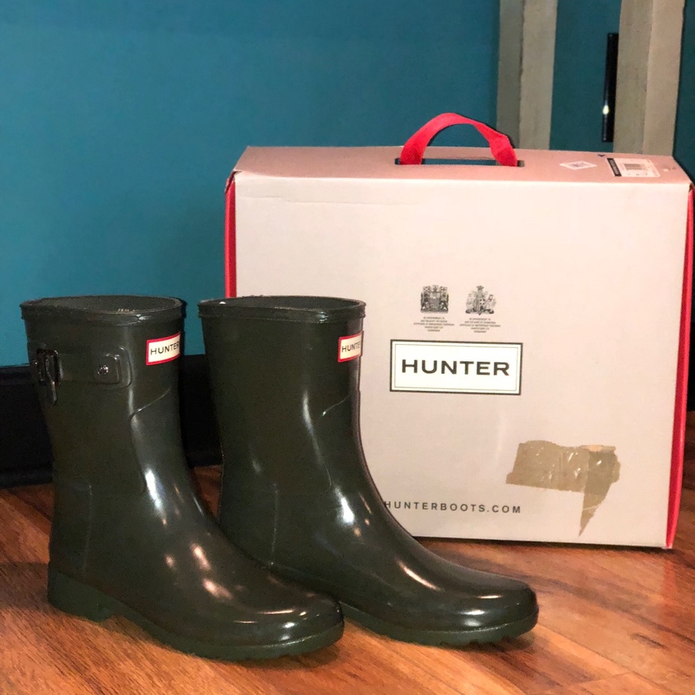 Dark olive green hunter boots